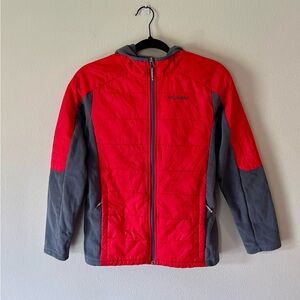 Columbia Kids Red and Gray, Fleece-Lined Puffer Jacket. Size Large.